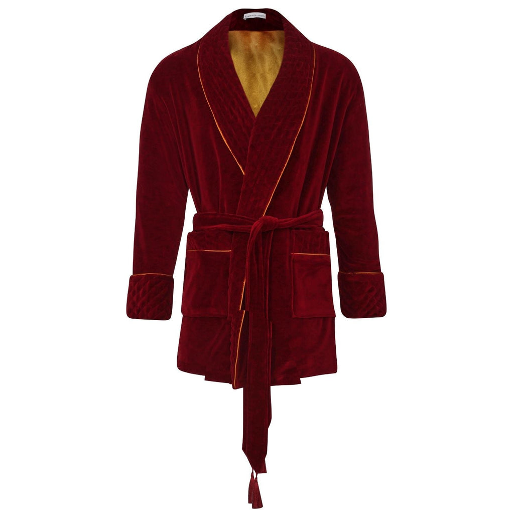 Howard Luxury Cotton Short Velvet Robe in Burgundy