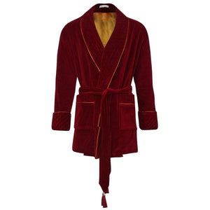 Howard Luxury Cotton Short Velvet Robe in Burgundy