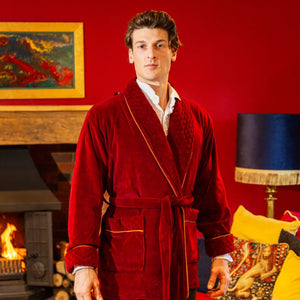 Howard Luxury Cotton Short Velvet Robe in Burgundy Main Image