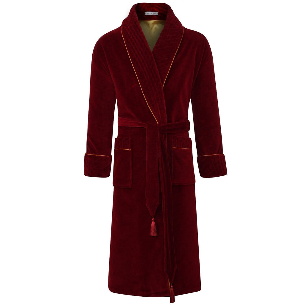 Donington Luxury Cotton Long Velvet Robe in Burgundy