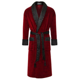 Astor Luxury Cotton Long Velvet Robe in Burgundy