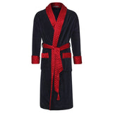 Mayfair Long Velvet Navy Robe with Quilted Satin Collar & Fold Back Cuffs