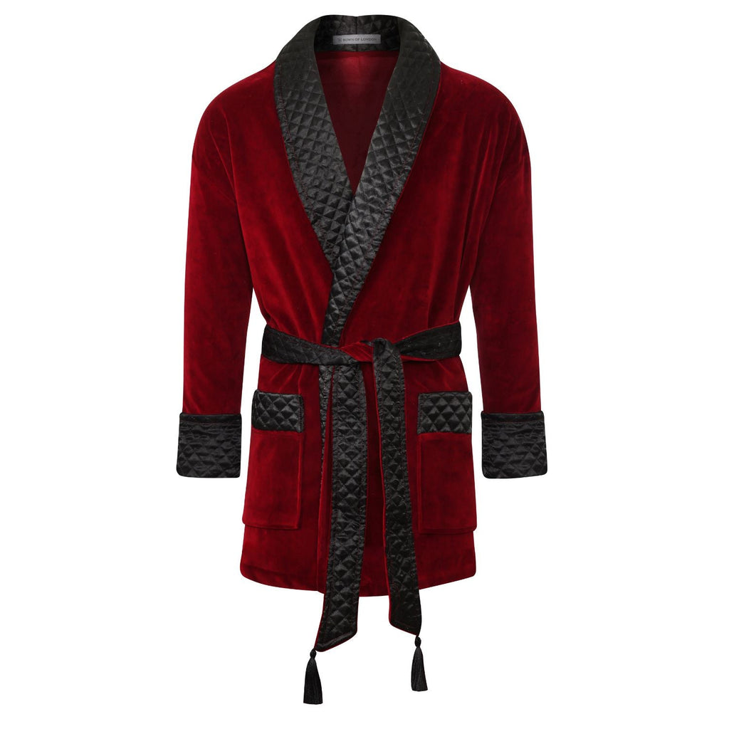 Belgravia Luxury Cotton Short Velvet Robe in Burgundy