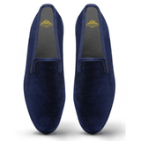 حذاء لوفر/شبشب مخملي عادي باللون الأزرق الداكن