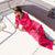 Ladies Pajamas - Zumra Mum Vegan Silk Cupro Long Pajama Set Lay Down On Boat